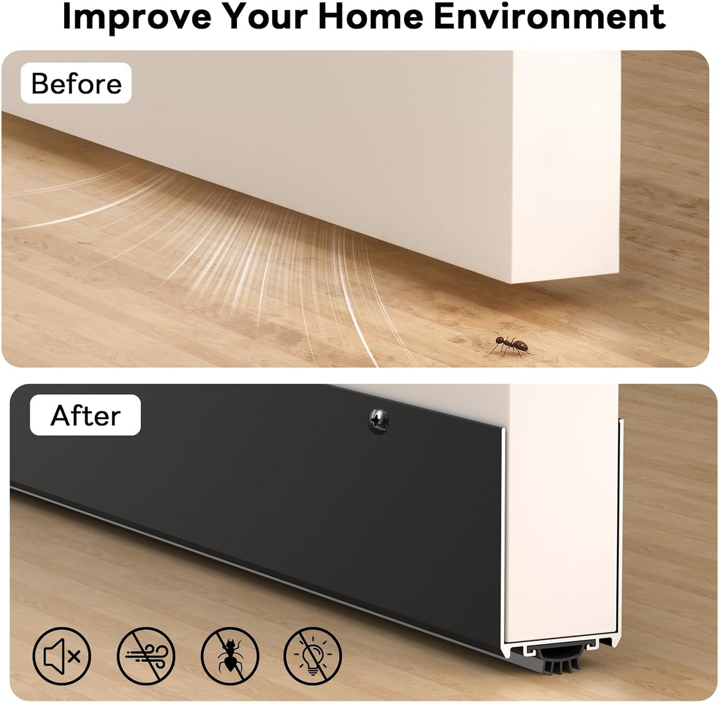 1-3/4" x 36" U-Shaped Door Sweep with Kick Plate, Aluminum Screw-On Draft Stopper, Weather Stripping Seal for Interior Exterior Doors, Blocks Dust Drafts(Black)