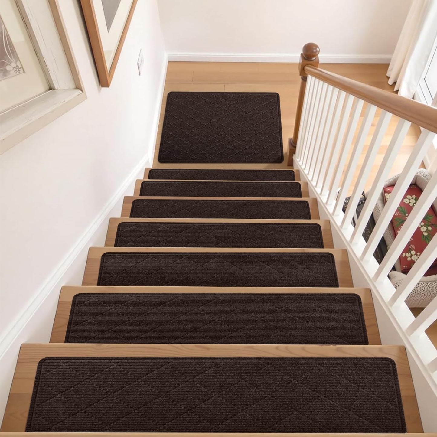 KOOTETA Stair Treads for Wooden Steps Indoor, 15 Pack 8" X 30" Non Slip Carpet Stair Treads with Reusable Adhesive for Kids Elders and Dogs, Surface Polyester TPR Backing Stair Runner Rugs, Dark Grey