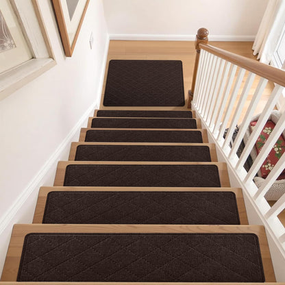 KOOTETA Stair Treads for Wooden Steps Indoor, 15 Pack 8" X 30" Non Slip Carpet Stair Treads with Reusable Adhesive for Kids Elders and Dogs, Surface Polyester TPR Backing Stair Runner Rugs, Dark Grey