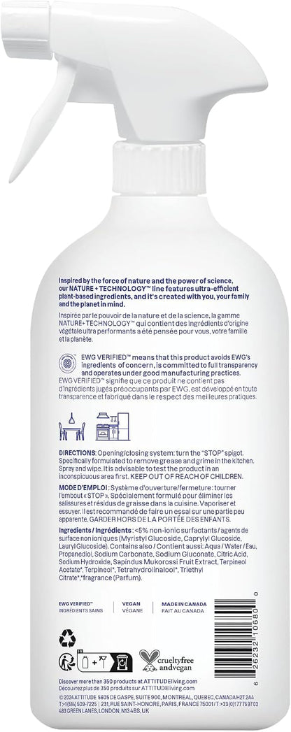 ATTITUDE Kitchen Cleaner Spray, EWG Verified, Degreaser Spray to Cut Grease & Grime, Plant-Based & Vegan, Citrus Zest Scent, 27.1 Fl Oz