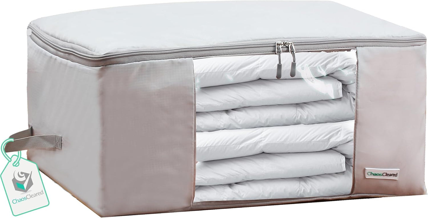 Comforter Storage Bag - Folding Organizer bag for King/Queen Comforters, Pillows, Blankets, Bedding/Quilt, Blanket, Duvet, Large Collapsible Organizers, 24"x14"x11" (Beige, 1-Pack)