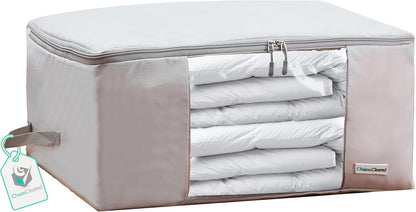 Comforter Storage Bag - Folding Organizer bag for King/Queen Comforters, Pillows, Blankets, Bedding/Quilt, Blanket, Duvet, Large Collapsible Organizers, 24"x14"x11" (Beige, 1-Pack)