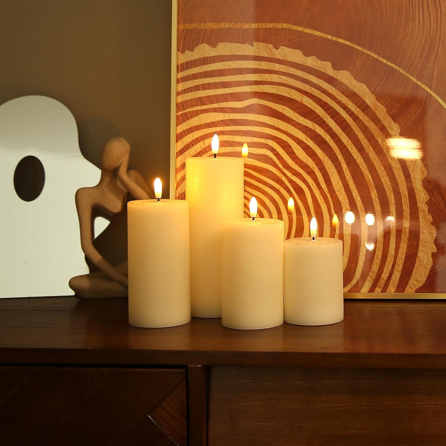 LUSHARBOR Flameless Candles, 4 Pack Battery Operated Candles with Remote, Real Wax LED Fake Candles with Timer Flickering for Christmas Wedding Home Party D3 H 5" 6" 7" 9" White