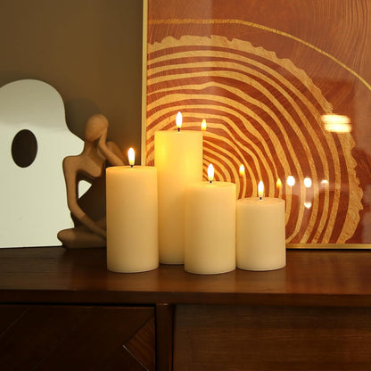 LUSHARBOR Flameless Candles, 4 Pack Battery Operated Candles with Remote, Real Wax LED Fake Candles with Timer Flickering for Christmas Wedding Home Party D3 H 5" 6" 7" 9" White