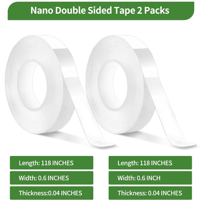 2 Pack Nano Double Sided Tape Duty Mounting Tape Sticky Walls, Double Sided Heavy Duty Rug Tape, Duty Multipurpose Mounting Transparent Tape for Paste Items