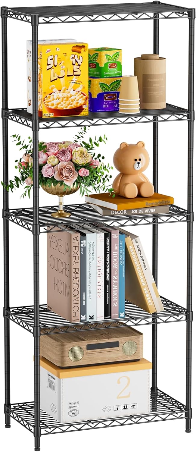 Golpart 4 Tier Adjustable Storage Shelves Metal Utility Shelf Wire Shelving Unit Organizer Rack for Home Kitchen Office Bathroom Pantry Room 12" D x 18" W x 44" H