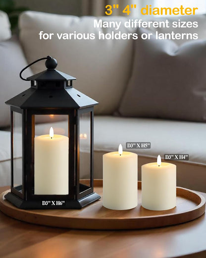 Gmnee 3"x4" Flickering Flameless Candles with Remote Timer, Real Wax, Ivory Pillar Candles, Set of 3 Fake LED Battery Operated Candles for Home, Fireplace, Centerpiece, Rustic and Farmhouse Decor