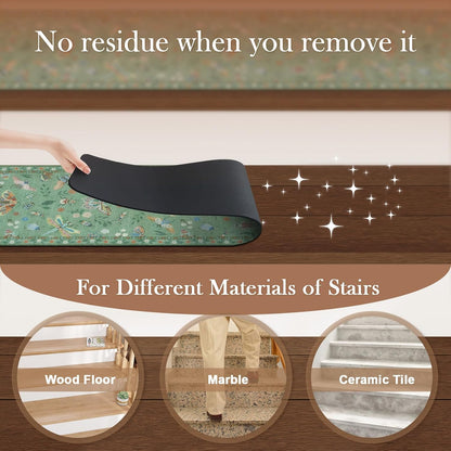 OJIA Insect Print Stair Treads Non Slip Stair Runners for Wooden Steps Indoor, 15PCS 8"x30" Rubber Backing Carpet Treads for Wood Stairs Staircase Step Treads for Kids & Dogs, Stair Covers, Black