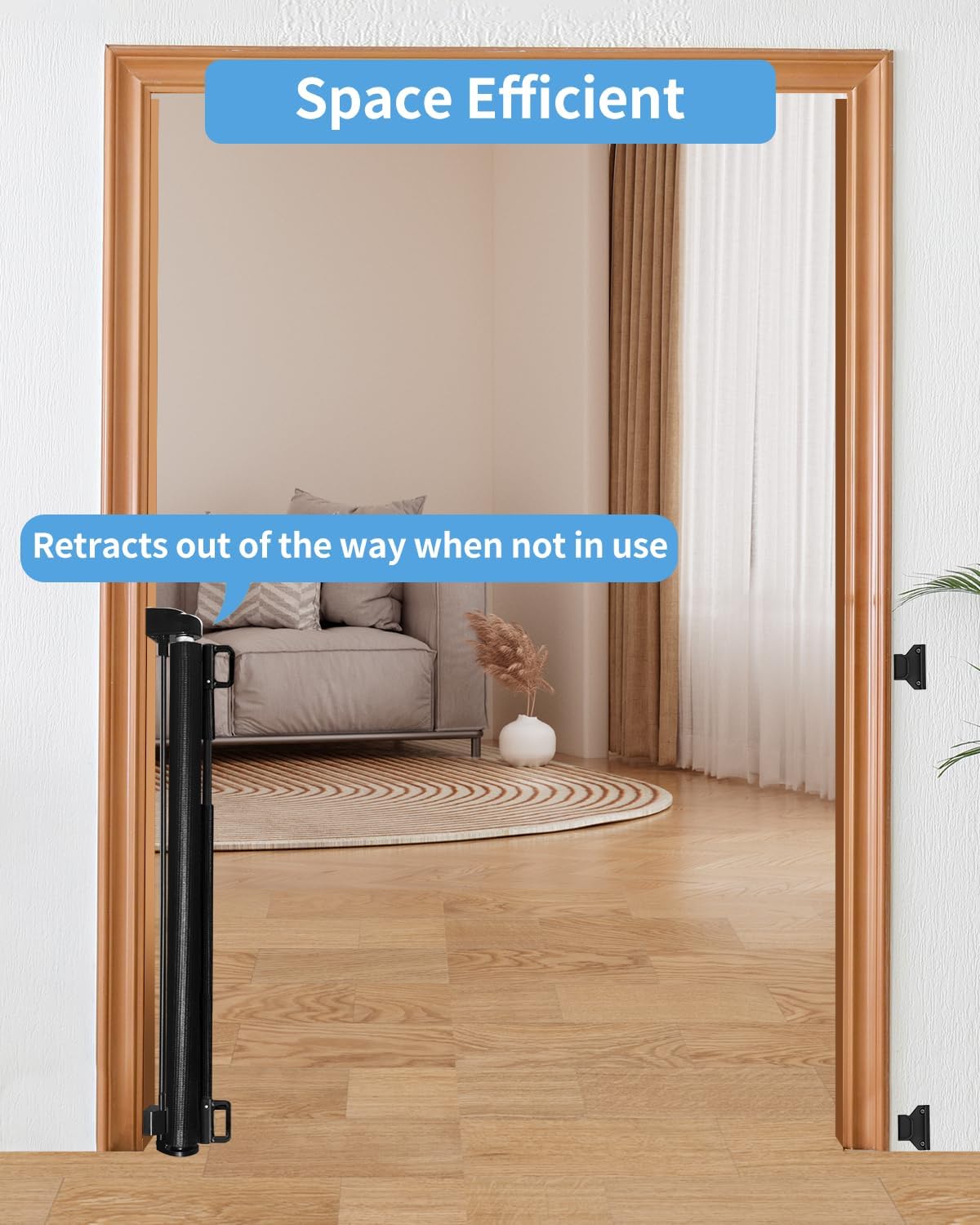 Retractable Baby Gate for Stairs – 33” Height, Expands up to 55” Width – Safety Gate for Infants, Toddlers, Dogs & Pets – Easy Install, Secure Closure, White Mesh Design for Indoor & Outdoor Use