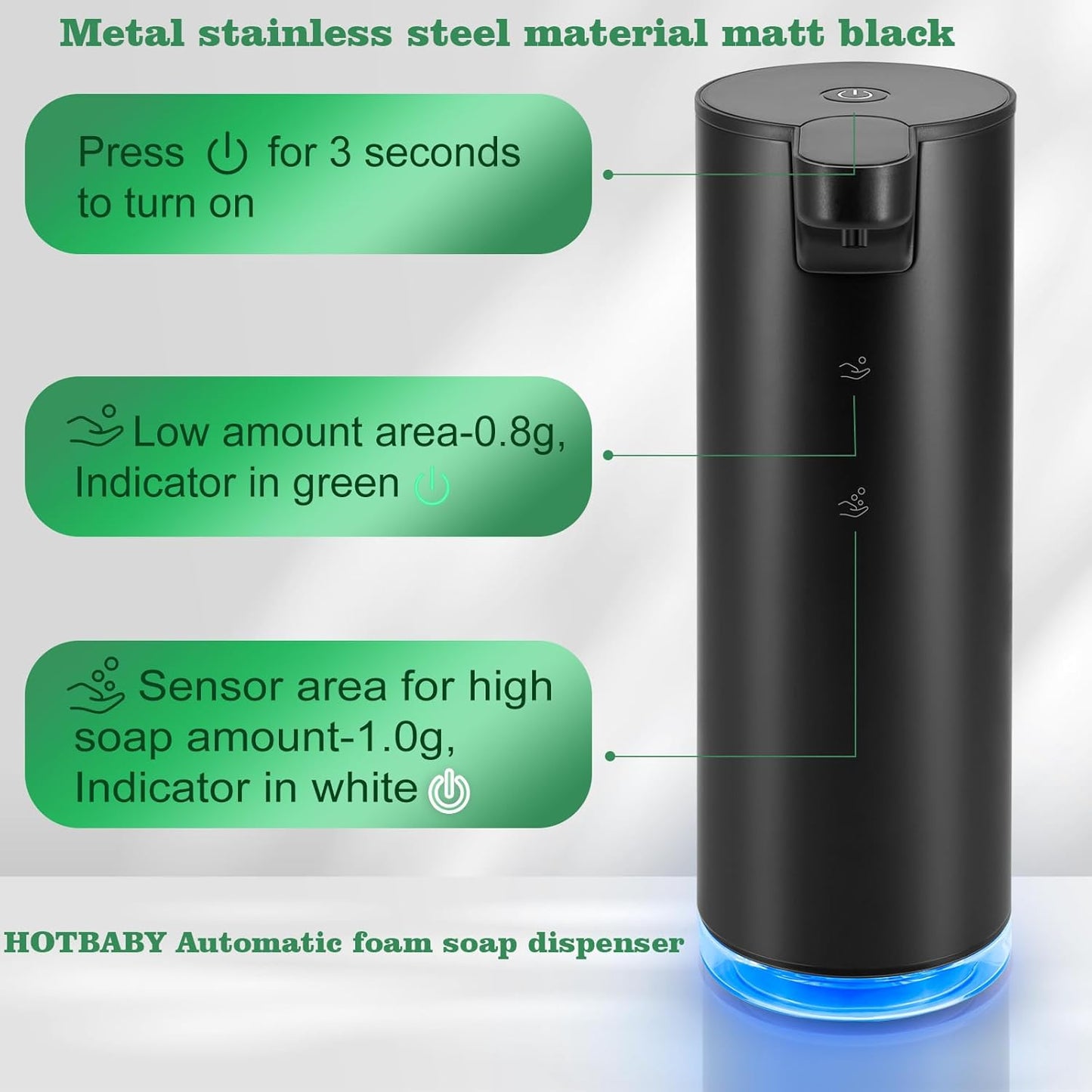 Automatic Hand Soap Dispenser Touchless: Foaming Soap Dispenser Stainless Steel - Free Touch Electric Soap Dispenser Rechargeable with Sensor for Bathroom, Commercial (Black)