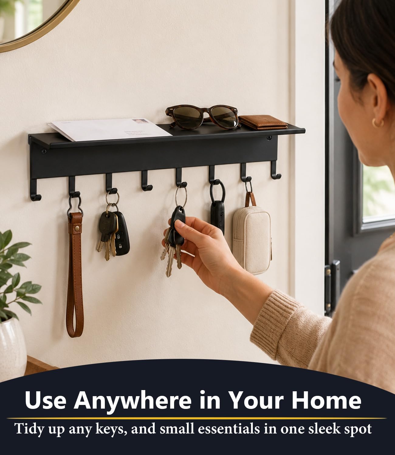 Key Holder Hooks Organizer Hanger Rack Wall Mounted Sweet Home Metal Decor Stylish and Practical for Entryway Front Door Kitchen Hallway Garage Mudroom Office Hardware Included Black