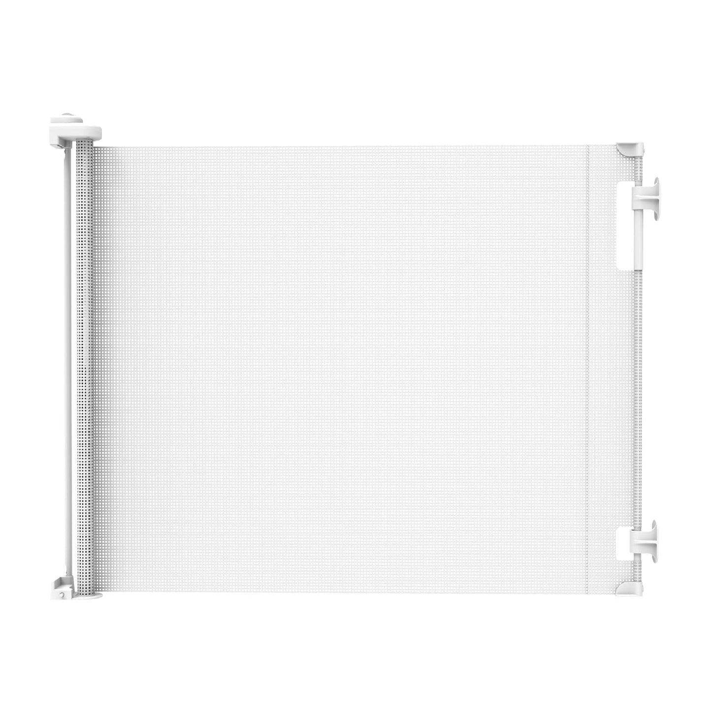 Retractable Baby Gate Perma Child Safety 33" Tall x 55” Wide, Mesh, for Stairs, Doorways, Dogs, Pets, Indoor, Outdoor, One-Handed Operation, Locking, Easy Install, Hardware Mount, White