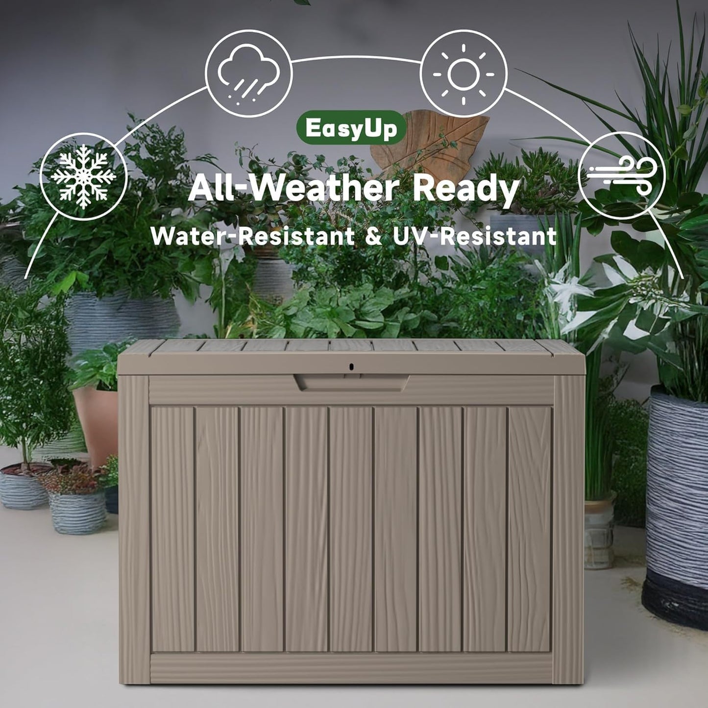 EasyUp 35 Gallon Outdoor Storage Box, Outdoor Deck Boxes for Garden Tools Equipment,Cushions and Patio Storage,Lockable and Resin,Easy to Install(Black)