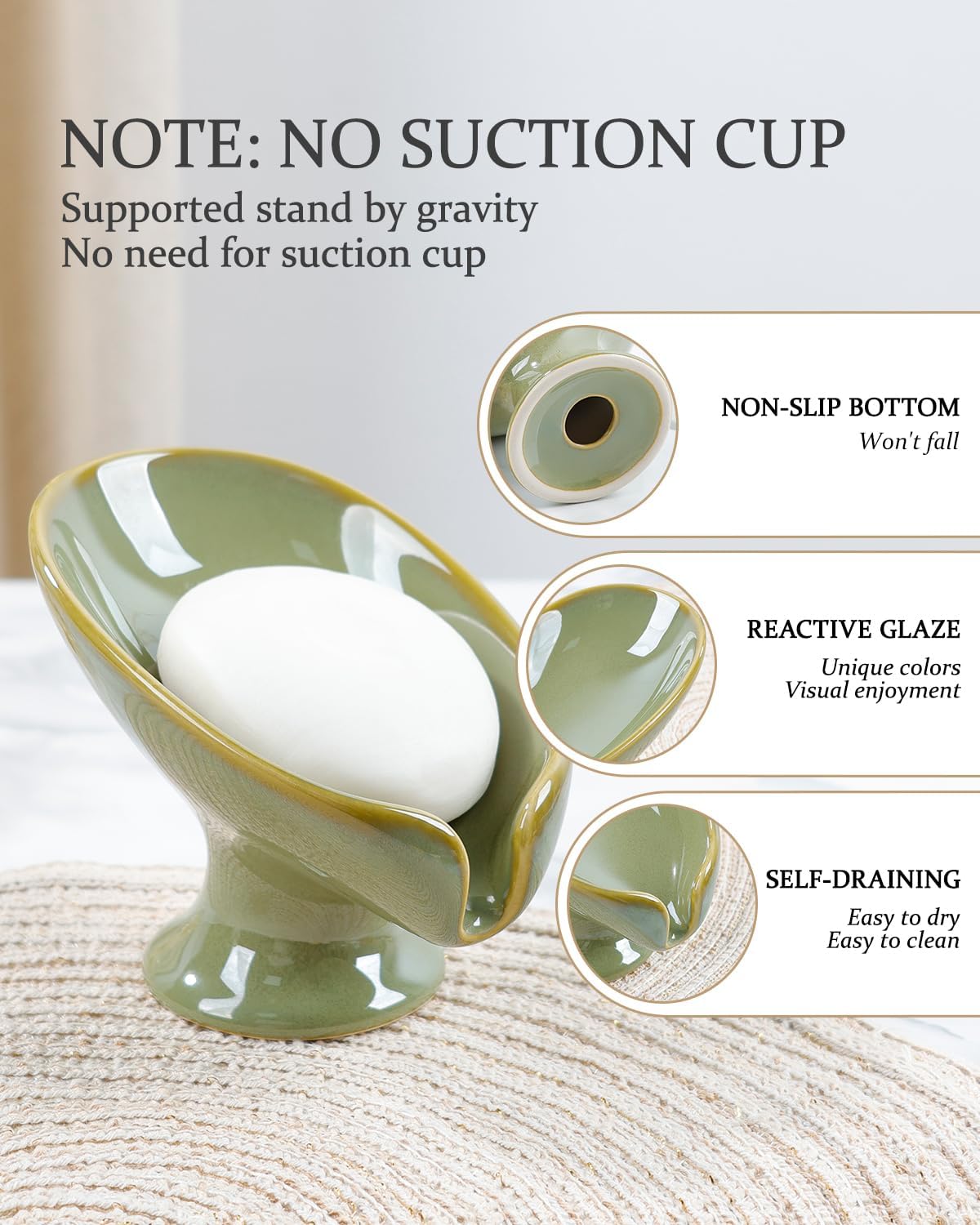 Small Soap Dish, Self Draining Bar Soap Holder for Bathroom Sink, Leaf Shaped Drainage Ceramic with Marble-Pattern Finish, Decorative Soap Dish, No Suction Cup, ANTIS'S HOME