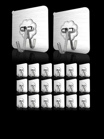 Generic Adhesive Wall Hooks 20-Pack - Silver, PVC - Heavy Duty 13 lbs Hooks for Walls, No Damage, Waterproof, Home, Bathroom, Kitchen, Office, Outdoor