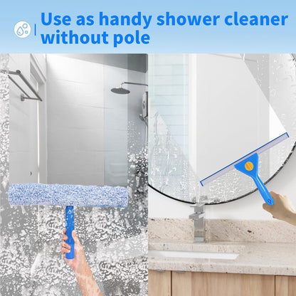 10Ft Window Cleaning Kit with Extension Pole, 14" Squeegee and 15" Scrubber with Long Handle, Window Cleaner Tool Washing Equipment for Outdoor High Windows Glass