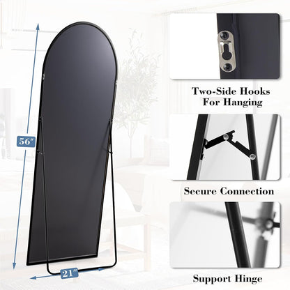 DUMOS 64"x21" Arched Full Length Floor Mirror, Full Body Mirror with Stand, Shatterproof Tempered Glass, Modern Aluminum Alloy Frame, Free Standing or Leaning for Home Decor, Gold