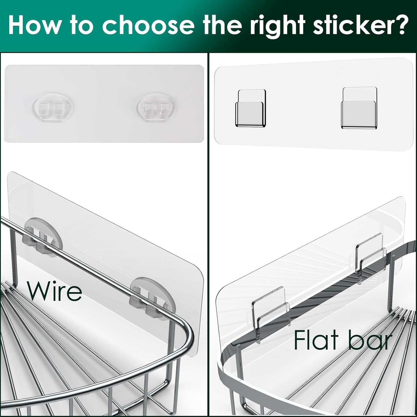 Shower Caddy Adhesive Replacement Stickers 4 Pack Single Shower Caddy Hook, Bathroom Shelf Adhesive Mount Replacement 1 Hook, Individual Adhesive Strips for Sponge Caddy Soap Holder Sink Caddy