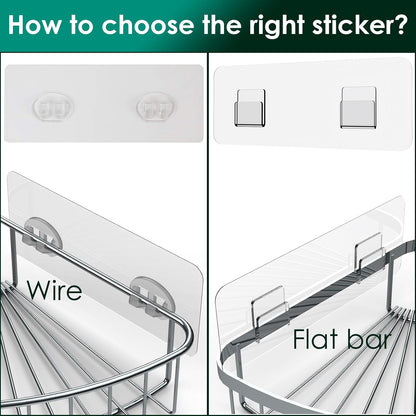 Shower Caddy Adhesive Replacement Stickers Sticker Shelf Basket Strips Suction Hooks Large Strong Hook for Bathroom Storage Corner Transparent Shelves Wall Mount 3 Hooks 11 13/16"