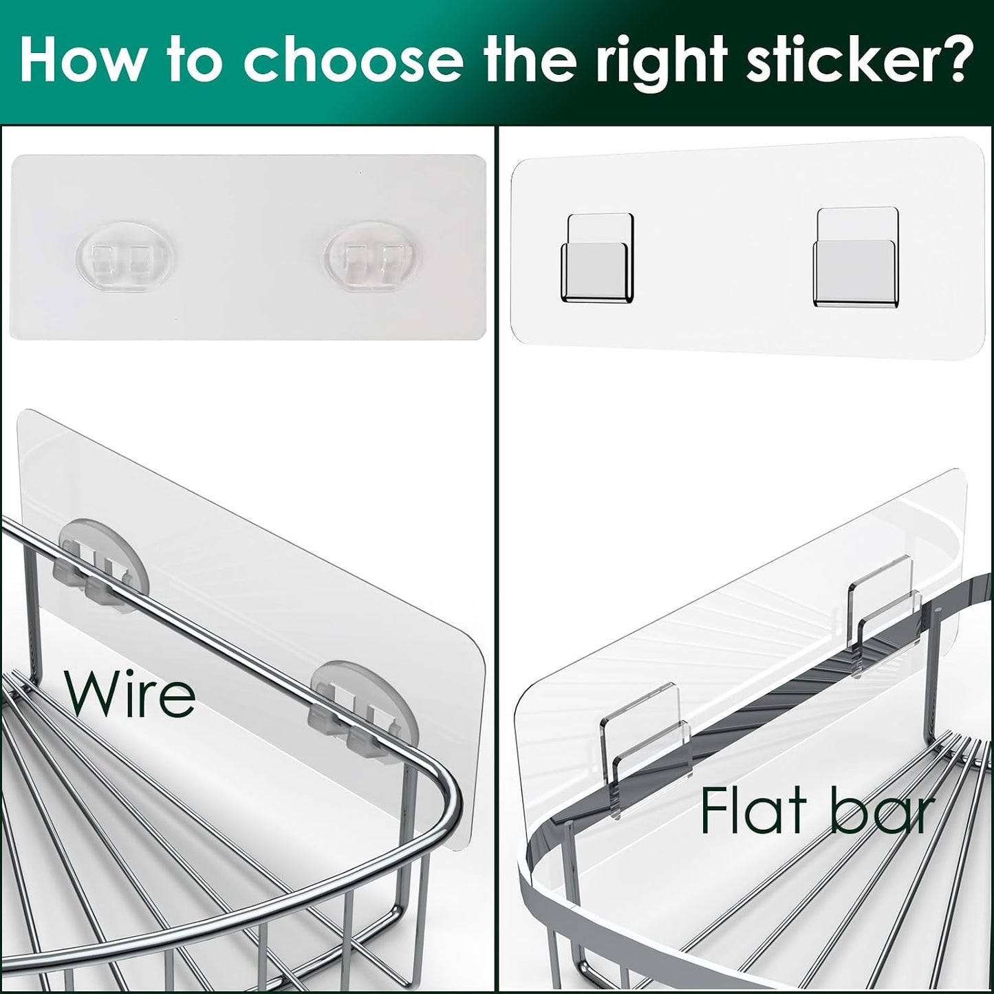 Shower Caddy Adhesive Replacement Stickers Sticker Shelf Basket Strips Suction Hooks Large Strong Hook for Bathroom Storage Corner Transparent Shelves Wall Mount (Transparent - 2 Packs)