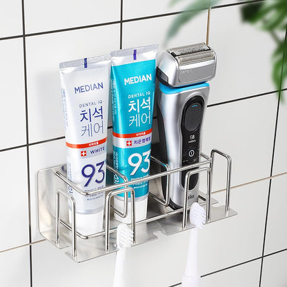 HANZE 2 Pack Toothbrush Holder 304 Stainless Steel Adhesive Wall Mounted 3 in 1 with Toothbrush Holder Toothpaste Holder and Cup Holder for Bathroom Shower
