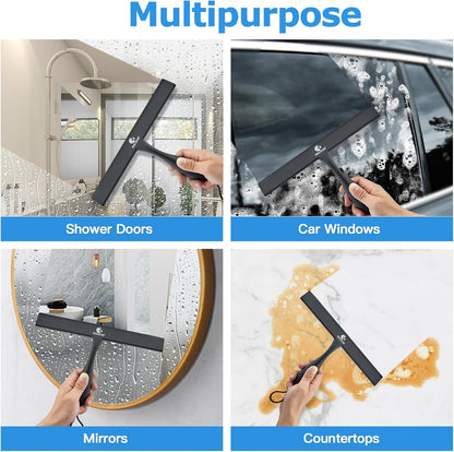 Shower Squeegee for Glass Doors, 11 Inch Ergonomics Anti-Rust Silicone Squeegee with Stainless Steel Frame for Shower Glass Door, Mirrors, Tiles and Windows Cleaning, White