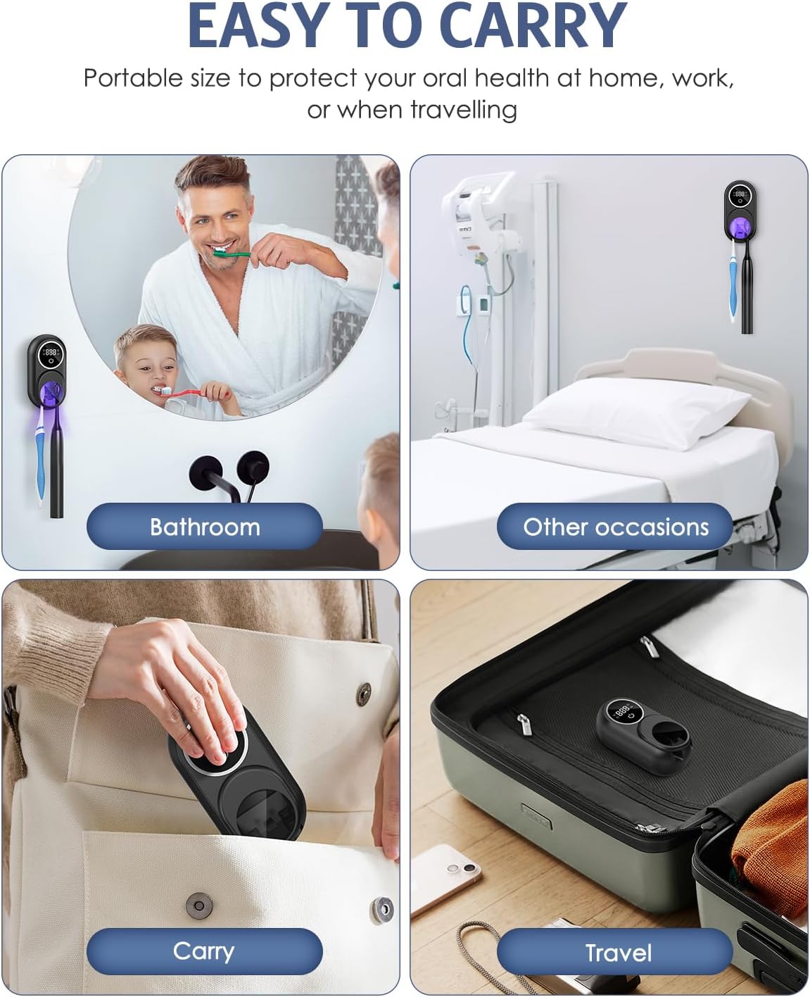 Toothbrush Sanitizer Holder, Upgraded UV Toothbrush Holder with Dual-Mode Clean & Fan Dry, LED Smart Screen, Auto-Inductive Cover, Toothbrush Wall Mounted Cleaner Organizer for Bathroom, Trip