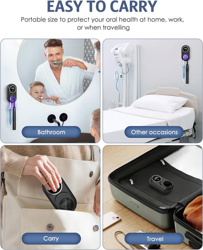 Toothbrush Sanitizer Holder, Upgraded UV Toothbrush Holder with Dual-Mode Clean & Fan Dry, LED Smart Screen, Auto-Inductive Cover, Toothbrush Wall Mounted Cleaner Organizer for Bathroom, Trip