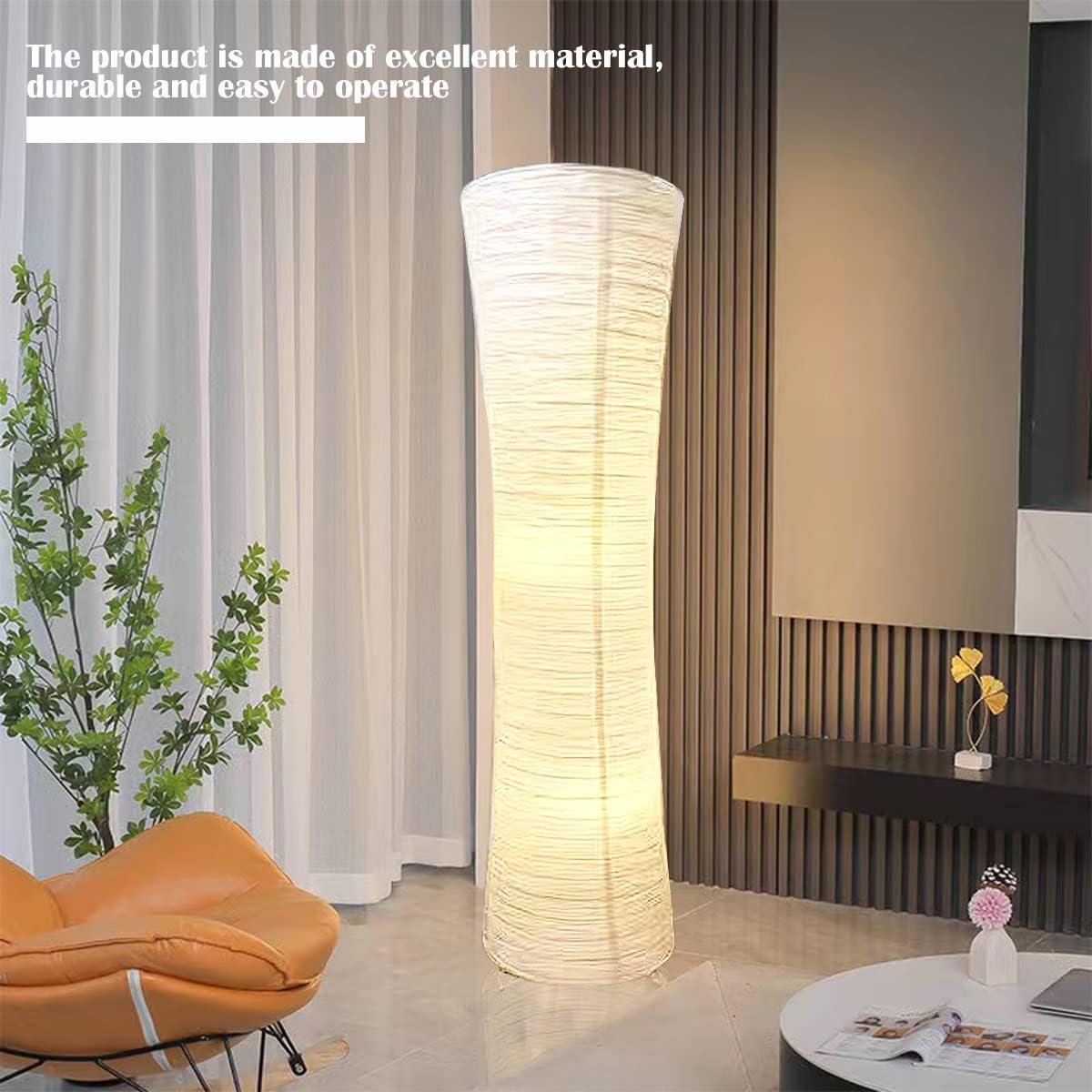 FERCAISH Paper Floor Lamp Shade, Foldable and Minimalist Style Rice Paper Lamps Classic Modern Paper Floor Light Bulb Cage Guard for Living Room Bedroom Décor
