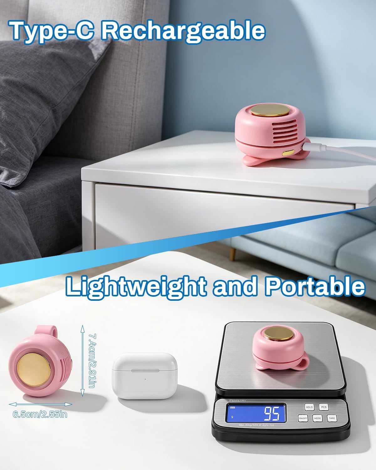 Portable Clip On Fan for Shirt,2Pcs Small Whirlwind Clip Fan Rechargeable,3 Speeds Hands-Free Personal Mini Bladeless Fan Clip On for Clothing Shirt Belt,360° Rotatable Whirlwind Clip Waist Neck Fan