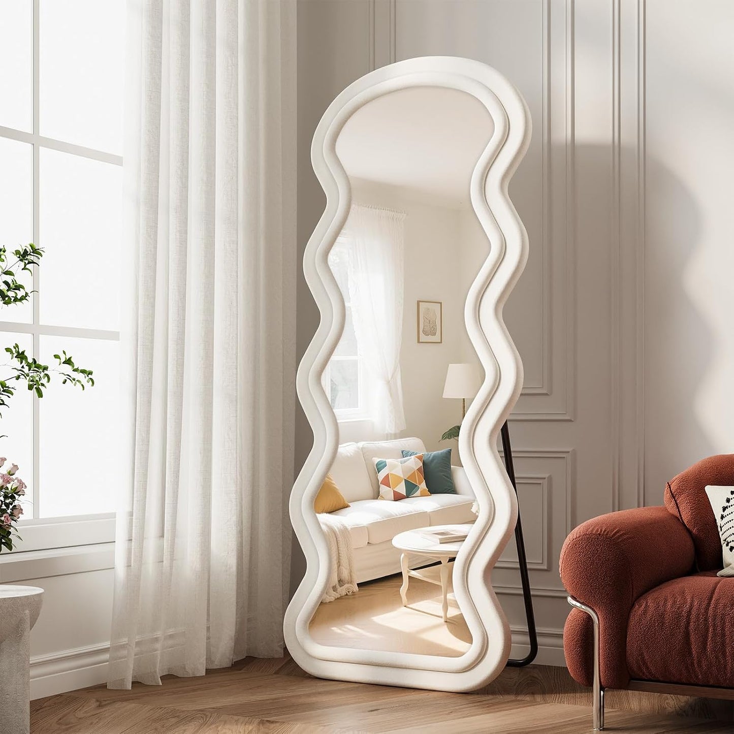71"x32" Flannel Full Length Mirror, Arched Mirrors Full Length with Stand, Flannel Floor Mirror for Bedroom and Living Room, Full Body Mirror Hanging or Leaning, White