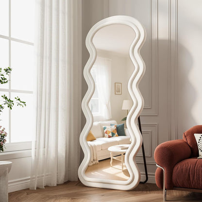 71"x32" Flannel Full Length Mirror, Arched Mirrors Full Length with Stand, Flannel Floor Mirror for Bedroom and Living Room, Full Body Mirror Hanging or Leaning, White