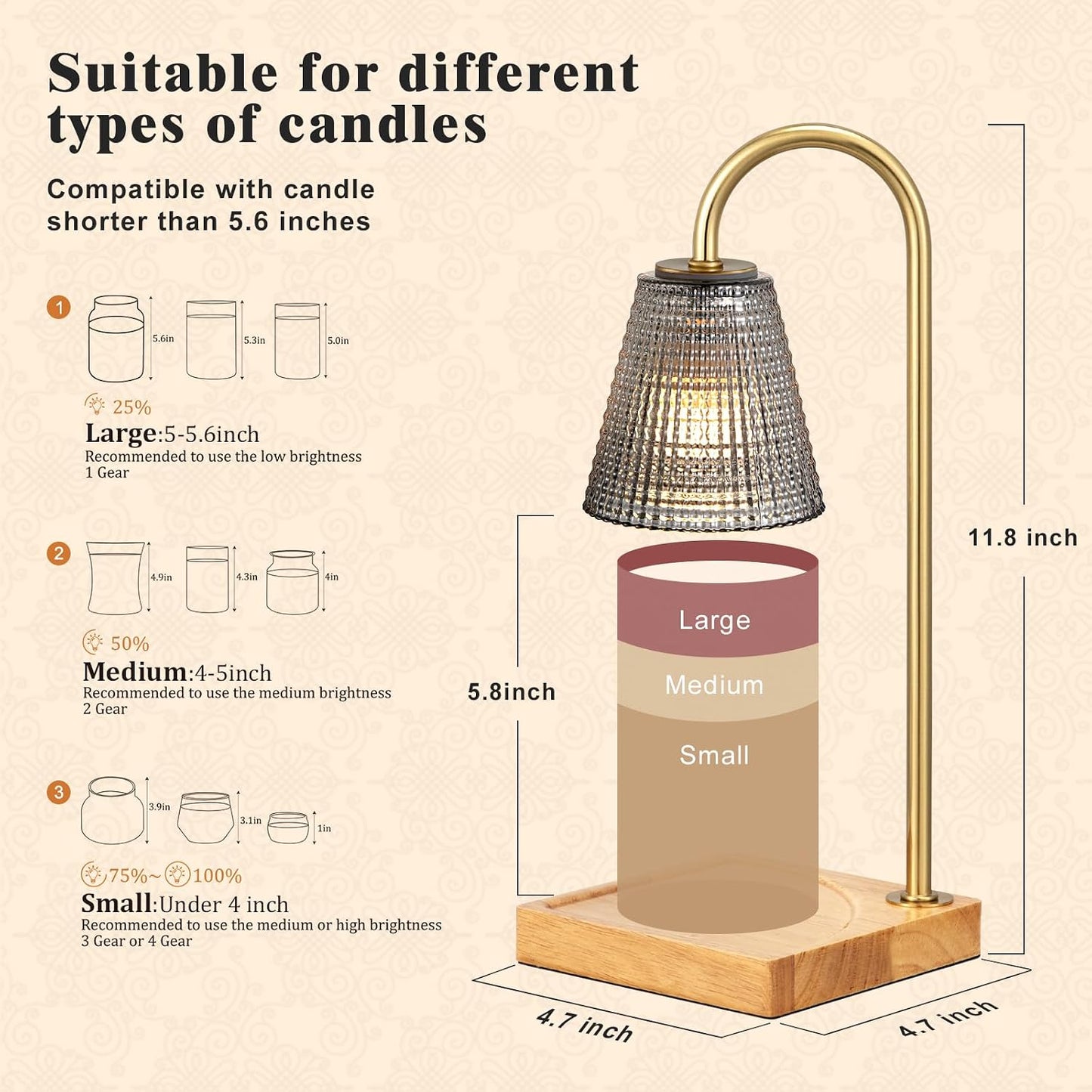 Hong-in Candle Warmer Lamp with Timer-Dimmable Adjustable Height Candle Lamp Warmer, Birthday Gifts for Women Mom Her, Housewarming Office Home Decor,Wax Warmer for Scented Wax Jar Candles