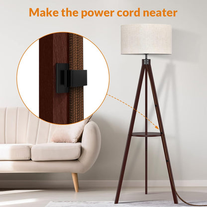 LEPOWER Tripod Floor Lamp, Mid Century Wood Standing Lamp, Modern Design Shelf Floor Lamp for Living Room, Bedroom, Office, Flaxen Linen Shade with E26 Base Brown