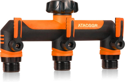 ATAOSGRGarden Hose Splitter 3 Way, 3/4" Outdoor Faucet Splitter, Tap Connector with On/Off Valves and Extended Handle, Tap Adapter Garden Hose Connector for Garden Outdoor Home - Greens