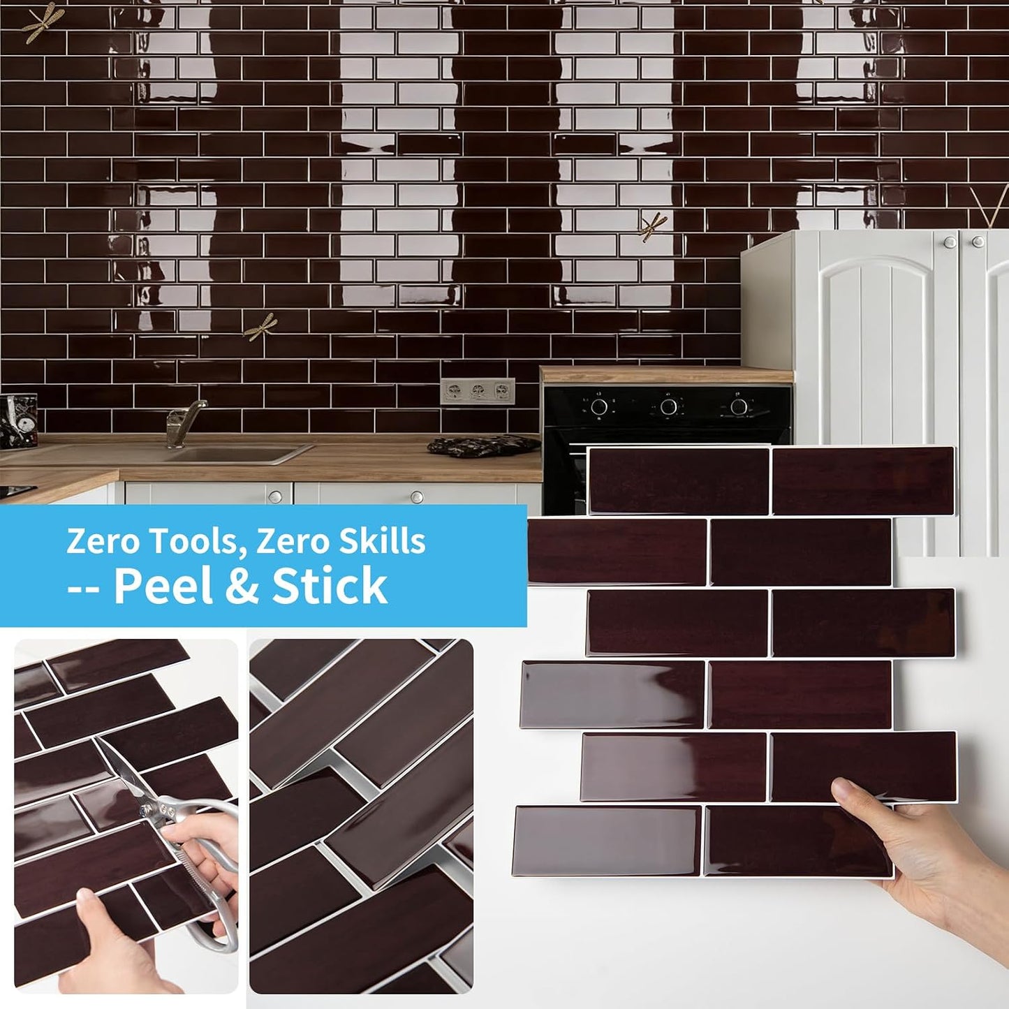 Art3d 10-Pack Heavy-Duty Peel and Stick Backsplash, 12 x 12 Inch Vinyl Seaglass Subway Design Stick on Wall Tile for Kitchen Living Room Home Decor, White
