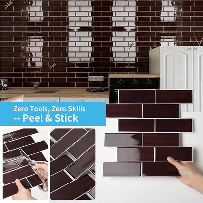 Art3d 10-Pack Heavy-Duty Peel and Stick Backsplash, 12 x 12 Inch Vinyl Seaglass Subway Design Stick on Wall Tile for Kitchen Living Room Home Decor, White