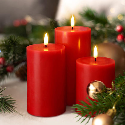 Eywamage White Real Wax Flameless Pillar Candles with Remote, Flickering Flat Top LED Battery Candles Set of 3