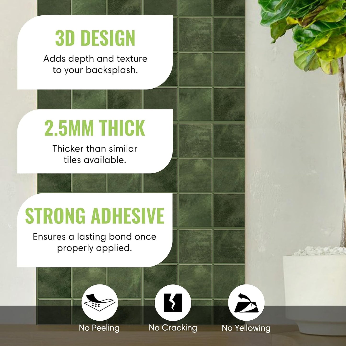 Peel and Stick Subway Backsplash Tiles, 5 Pack, 12 x 12 in, Almond | extra thick 3D wall panels, heat and water resistant wall panels, easy DIY kitchen, bathroom, laundry, fireplace wall décor