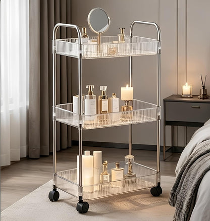 Sooyee 3 Tier Rolling Cart with Wheels, Slim Storage Cart, Under Desk Narrow Rolling Utility Cart Storage Organizer for Office Bathroom Kitchen Laundry Room Narrow Places, White, Plastic and Metal