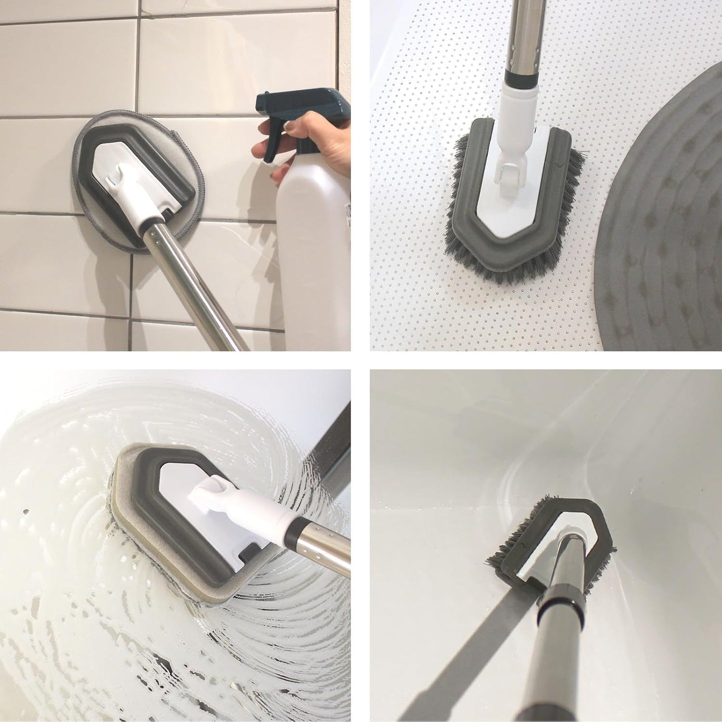Floor Scrub Brush, 5 in 1 Tile Tub Scrubber with 56" Adjustable Long Handle and 5 No Scratch Scrubber Heads for Bathroom, Kitchen, Toilet, Bathtub