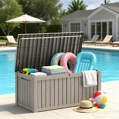 LubanNese 150 Gallon Outdoor Deck Box, Lockable Waterproof Storage Container, Resin Weatherproof Box for Patio Garden Pool Toys Tools Cushions, Grey