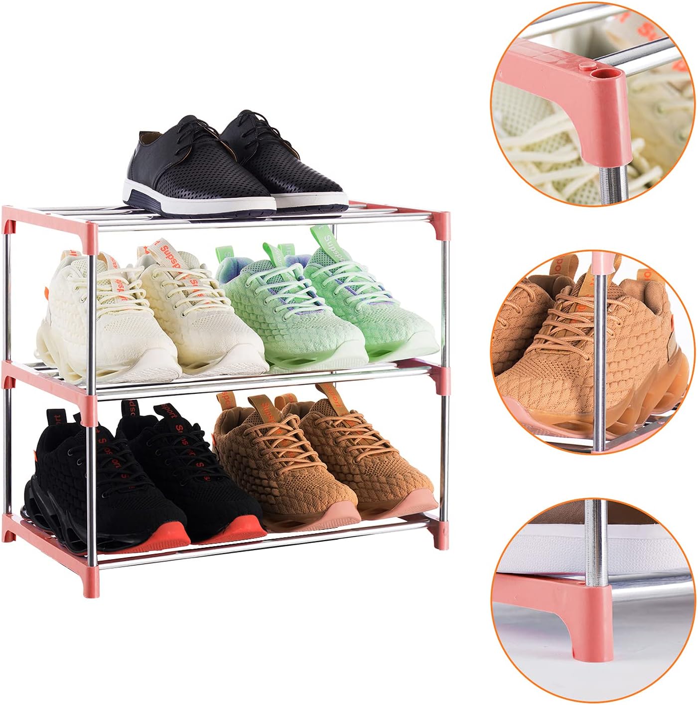 3-Tier Stackable Small Shoe Rack, Lightweight Shoe Shelf Storage Organizer for Entryway, Hallway and Closet(Black)