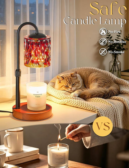 Briever Dimmable Candle Warmer Lamp with Timer, Height Adjustable Electric Candle Wax Warmer, Christmas Birthday Gifts for Women Mom, House Warming Gifts New Home Room Decor, Walnut Solid Wood Base