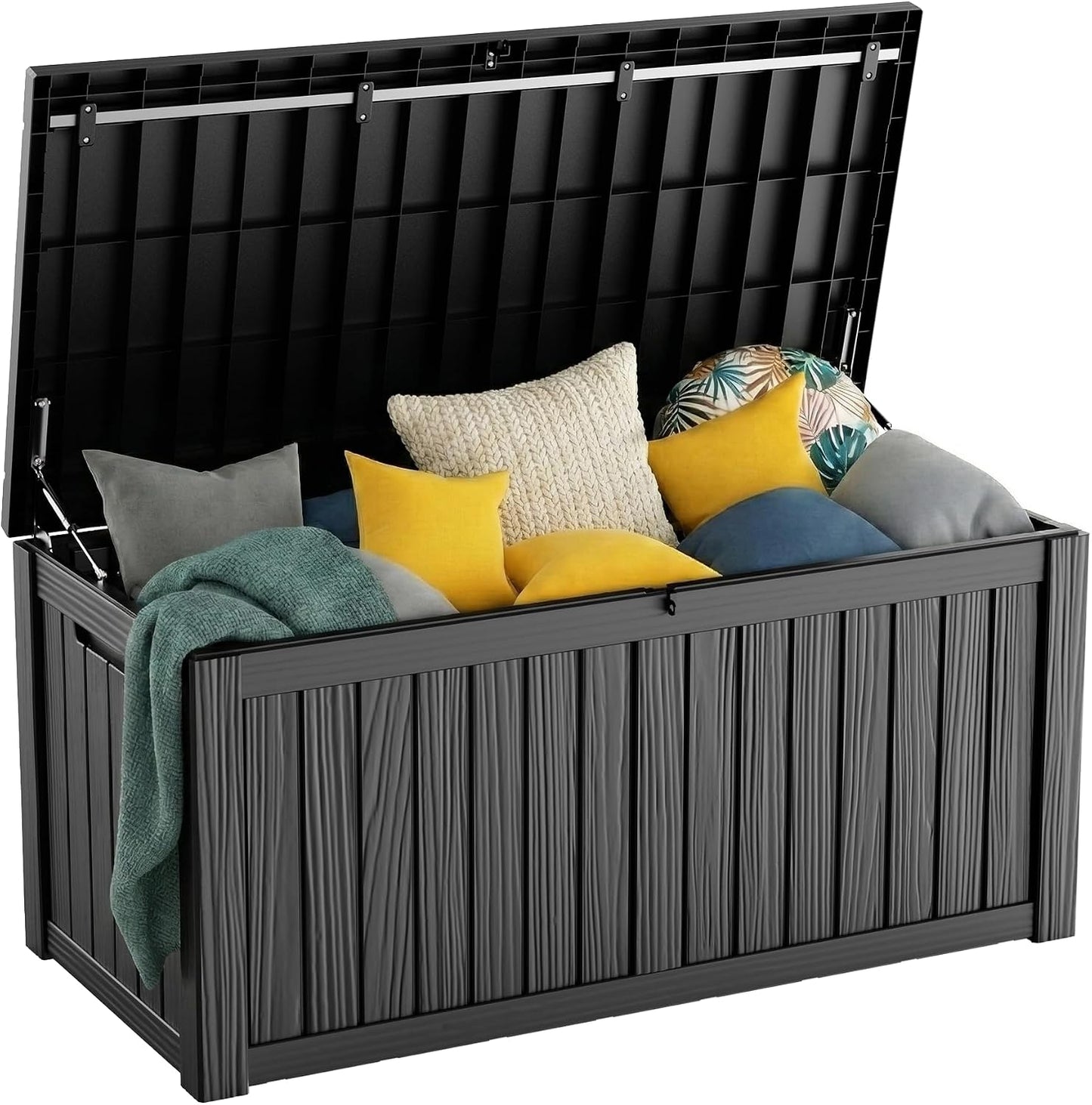 PatioZen 100 Gallon Resin Deck Box, Lockable Patio Outdoor Storage Box for Furniture, Garden Tools and Tools Storage, Waterproof Outside Storage Boxes - Black