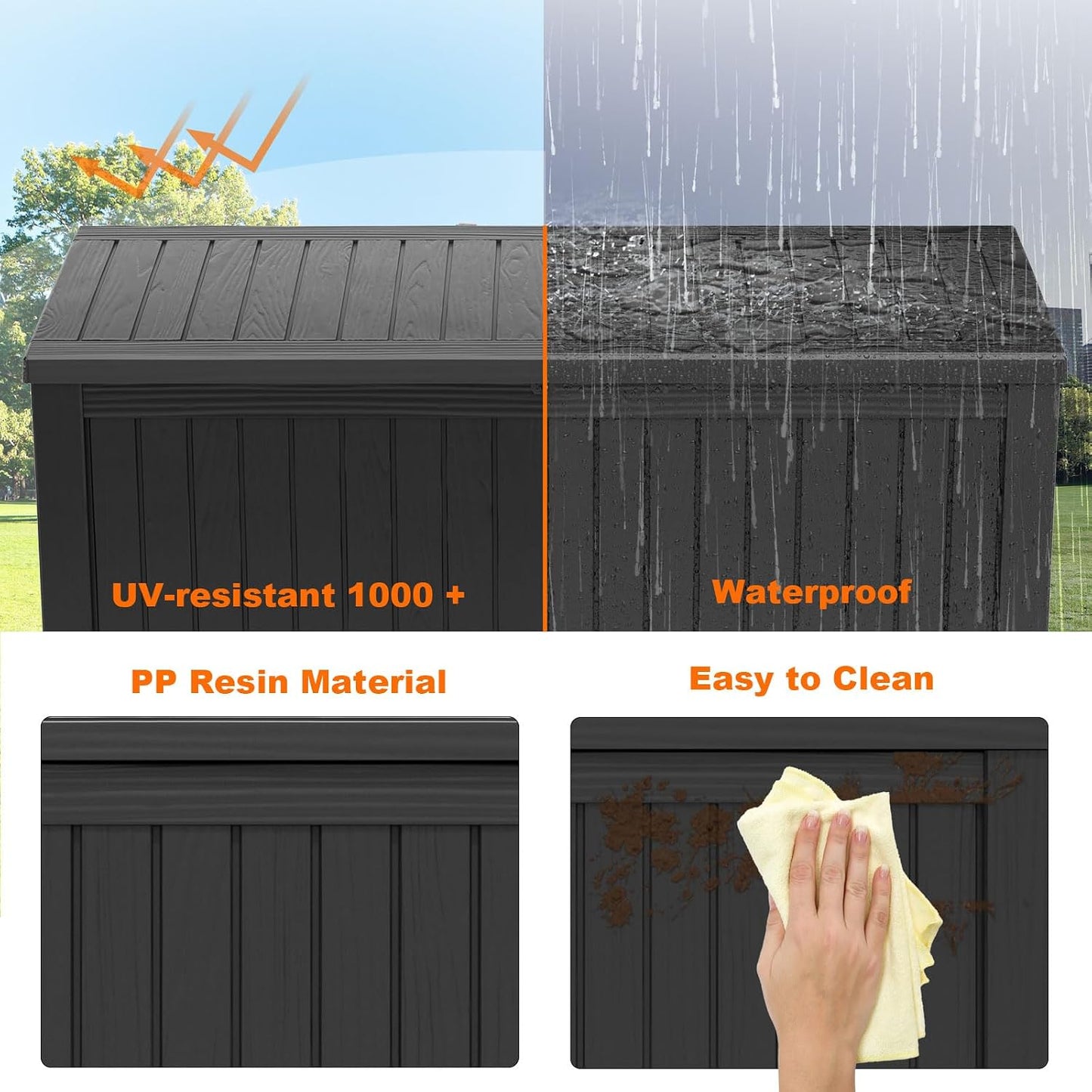 PatioZen 100 Gallon Resin Deck Box, Lockable Patio Outdoor Storage Box for Furniture, Garden Tools and Tools Storage, Waterproof Outside Storage Boxes - Black