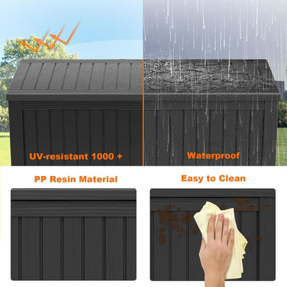PatioZen 100 Gallon Resin Deck Box, Lockable Patio Outdoor Storage Box for Furniture, Garden Tools and Tools Storage, Waterproof Outside Storage Boxes - Black