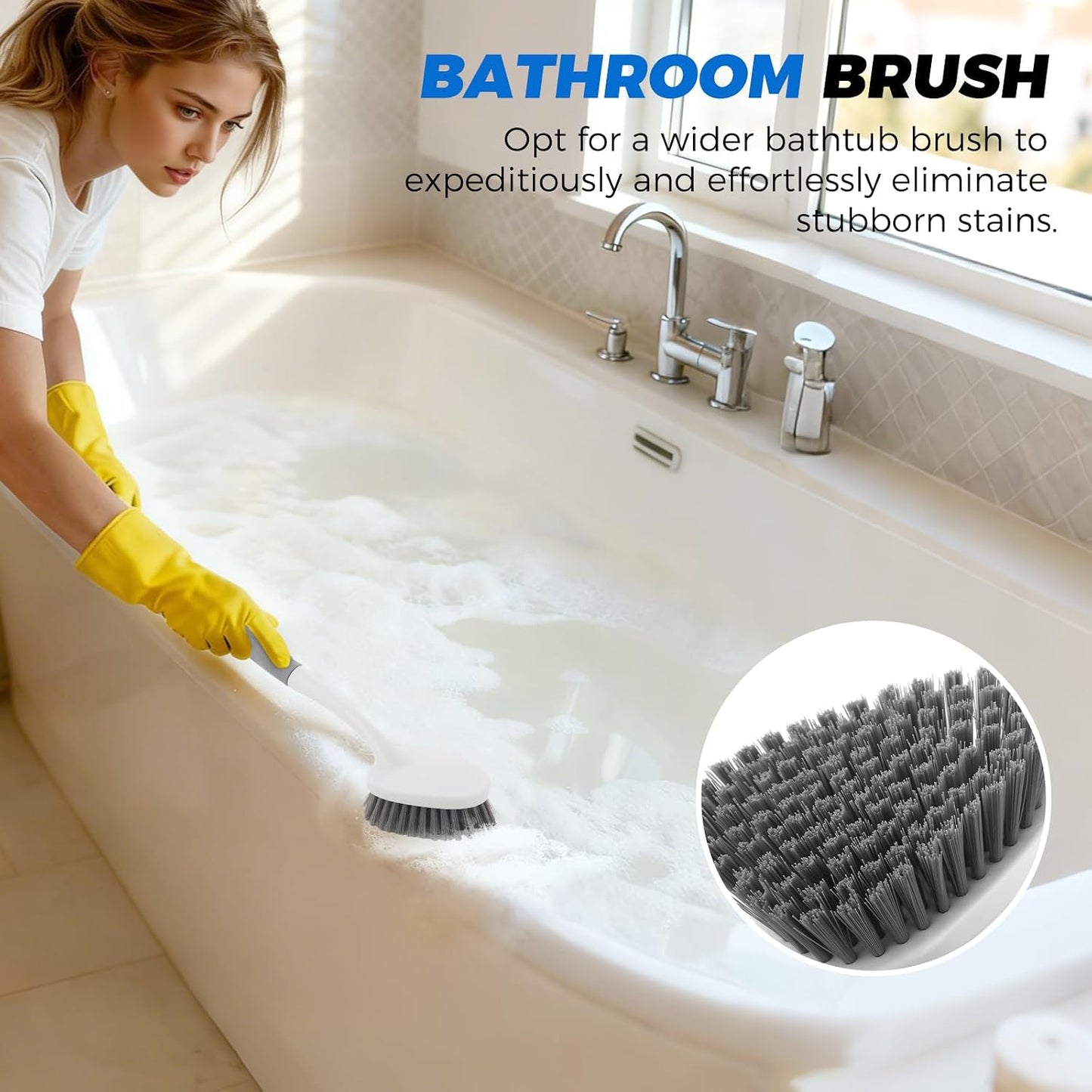 3 Pack Heavy Duty Scrub Brush Set for Household Use, Long Scrub Brush, Handheld Scrub Brush, and Crevice Brush with a Scraper Head for Cleaning Bathroom, Tile, Grout, Tub, Floor, Sink