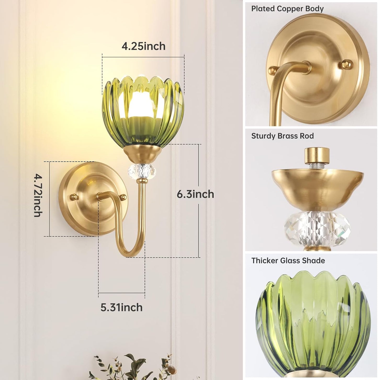 Set of 2 Vintage Battery Operated Wall Sconce, Rechargeable Wall Lamp with 5000mAh Battery & Remote Control, Dimmable Wall Lights with tulip shade for Bedroom Bathroom Living Room, (Tulip Amber Up)