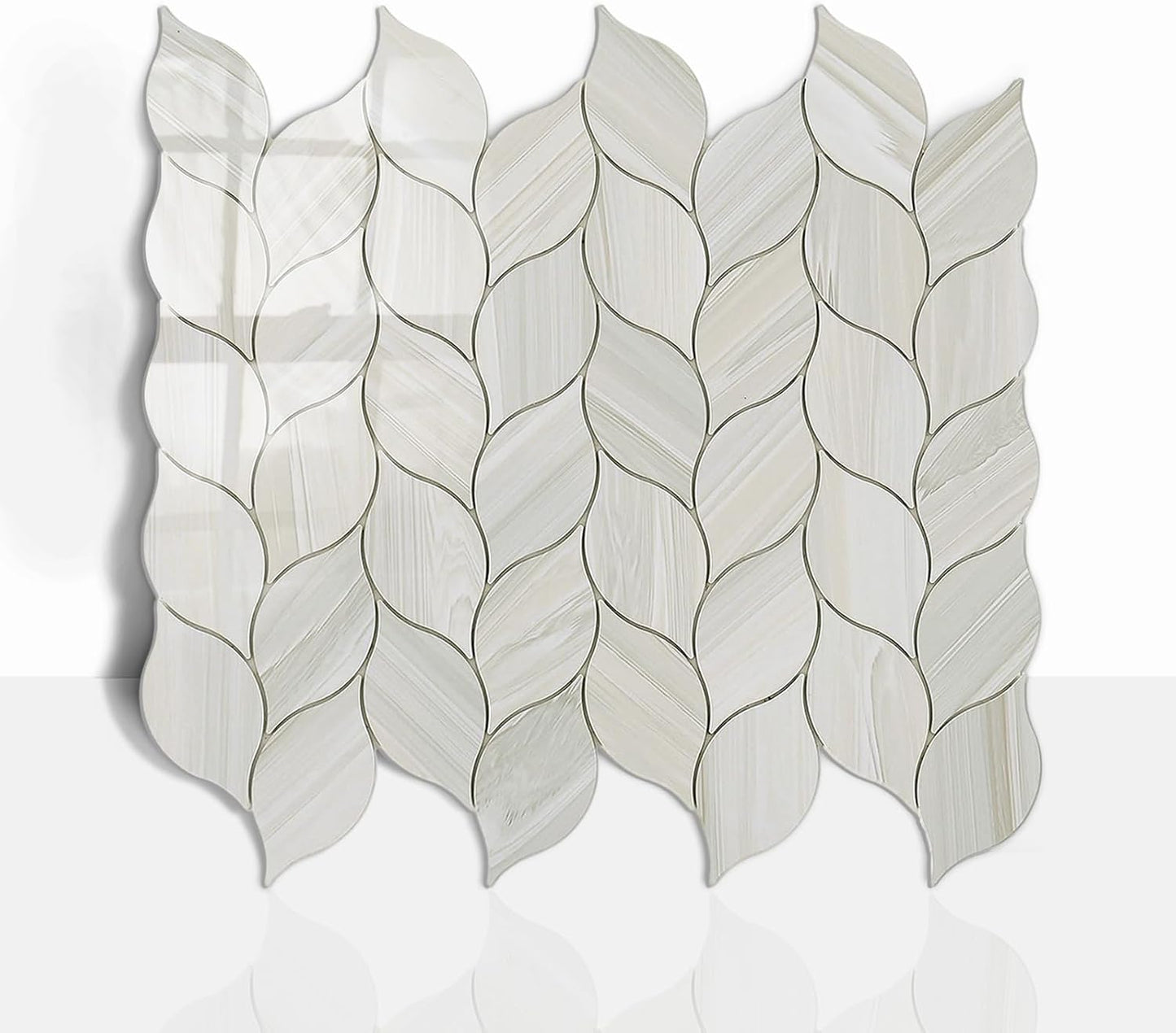 Tilingview 10-Sheet Peel and Stick Backsplash Tile for Kitchen, Self-Adhesive Mosaic Glossy Leaf Stick on Wall Tile with Gaps (Leaf Beige)